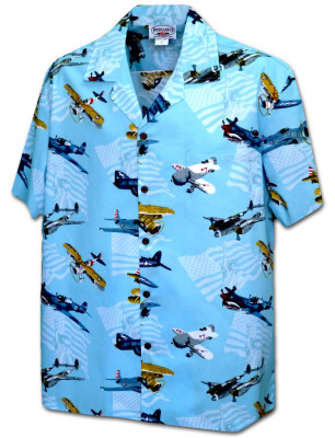 Мужская гавайская рубашка с самолетами Pacific Legend Men's Hawaiian Shirts 410-3938 Sky, фото