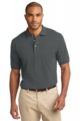 Хлопковая мужская серая классическая футболка поло Port Authority Men's Pique Knit Polo Steel Grey, фото