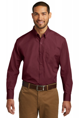 Бордовая рубашка с длинным рукавом Port Authority Long Sleeve Carefree Poplin Shirt Burgundy W100, фото