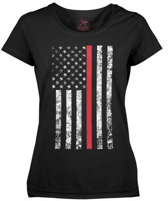 Женская футболка американский флаг с красной пожарной полосой Rothco Womens Thin Red Line Longer T-Shirt 5698, фото