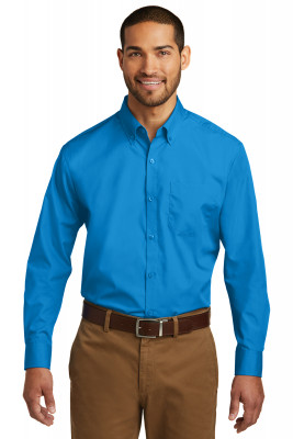 Светло-синяя рубашка с длинным рукавом Port Authority Long Sleeve Carefree Poplin Shirt Coastal Blue W100, фото