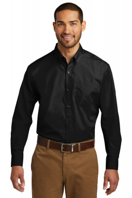 Черная рубашка с длинным рукавом Port Authority Long Sleeve Carefree Poplin Shirt Deep Black W100, фото