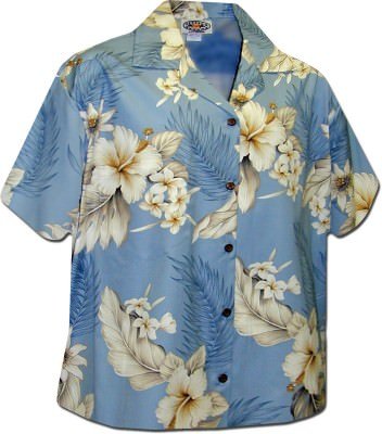 Женская гавайская рубашка Pacific Legend Hibiscus Islands Hawaiian Shirts - 346-3162 Blue, фото