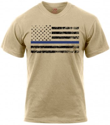 Футболка с флагом США и тонкой синей полосой Rothco Thin Blue Line T-Shirt Desert Sand 3960, фото