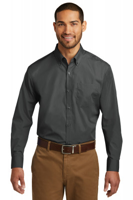 Темно-серая рубашка с длинным рукавом Port Authority Long Sleeve Carefree Poplin Shirt Graphite W100, фото
