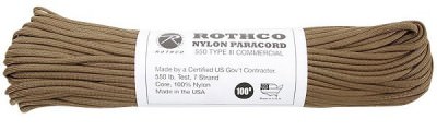 Паракорд нейлоновый песочный Rothco Nylon Paracord Type III 550 LB 100FT Tan 181, фото