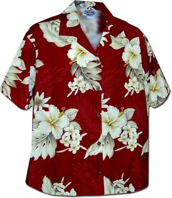 Женская гавайская рубашка Pacific Legend Hibiscus Islands Hawaiian Shirts - 346-3162 Red, фото