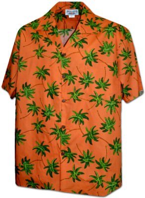 Мужская хлопковая гавайская рубашка (гавайка) в оранжевом цвете производства США с пальмами Men's Pacific Legend Hawaiian Shirts, фото