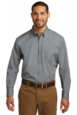 Светло-серая рубашка с длинным рукавом Port Authority Long Sleeve Carefree Poplin Shirt Gusty Grey W100, фото
