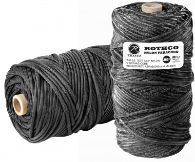 Паракорд нейлоновый черный Rothco Nylon Paracord 550lb 300 Ft Tube Black 138, фото