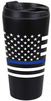 Термокружка с белым американским флагом и синей полосой США Rothco Thin Blue Line Flag Travel Mug 1299, фото