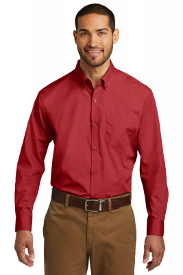 Красная рубашка с длинным рукавом Port Authority Long Sleeve Carefree Poplin Shirt Rich Red W100, фото