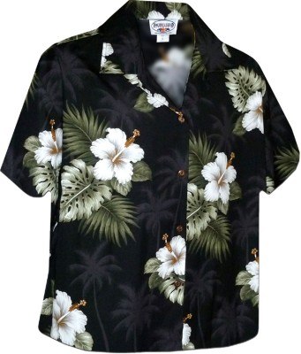 Женская гавайская рубашка Pacific Legend Hibiscus Islands Hawaiian Shirts - 346-2798 Black, фото