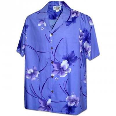 Мужская гавайская рубашка (гавайка) Classy Hibiscus Men shirt of Hawaii - 410-3894 Purple, фото