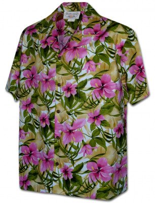Розовая мужская гавайская рубашка (гавайка) производства США с цветами гибискуса Pacific Legend 410-3956 Pink, фото
