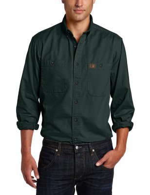 Классическая темно-зеленая мужская рубашка Wrangler с длинным рукавом Wrangler Men's RIGGS Workwear® Twill Work Shirt Forest Green, фото