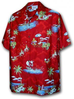 Гавайская рубашка Pacific Legend с сантой и оленями Men's Hawaiian Shirts 442-3650 Red, фото