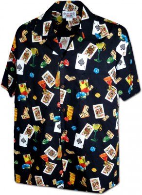 Мужская хлопковая гавайская рубашка (гавайка) в черном цвете производства США с игральными картами Las Vegas Lucky Shirt for Men's, фото