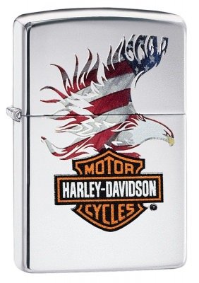Zippo Harley-Davidson Eagle Wings Pocket Lighter High Polish Chrome Eagle Flag, фото