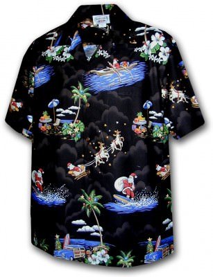 Черная мужская гавайская рубашка с сантой и оленями Pacific Legend Apparel Matched Front Men's Hawaiian Shirts 442-3650 Black, фото