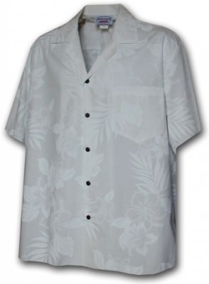 Белая свадебная мужская хлопковая гавайская рубашка (гавайка) производства США с цветами китайской розы Men's Hawaiian Shirts Forever Hibiscus Wedding, фото