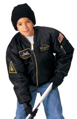 Куртка черная детская с нашивками авиации Rothco Kids Flight Jacket With Patches Black 7341, фото