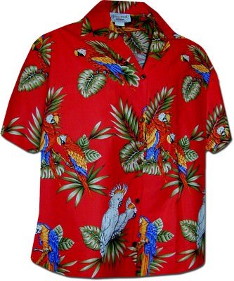 Женская гавайская рубашка Pacific Legend Jungle Parrot Hawaiian Shirts - 346-3531 Red, фото
