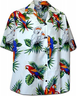 Женская гавайская рубашка Pacific Legend Jungle Parrot Hawaiian Shirts - 346-3531 White, фото