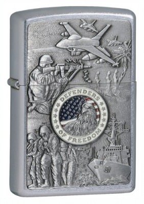 Зажигалка Zippo с эмблемой "Защитники свободы" Zippo Military Lighter - Chrome w/ Freedom Logo, фото