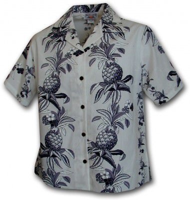 Женская гавайская рубашка Pacific Legend Pineapple Panels Hawaiian Shirts - 346-3616 White, фото