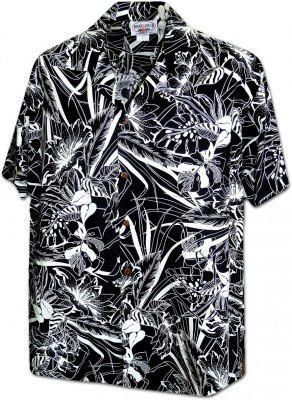 Мужская хлопковая гавайская рубашка (гавайка) в черном цвете производства США с цветами гибискуса Botanicals Men's Tropical Shirt, фото