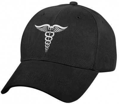 Черная бейсболка с черно-белым логотипом Кадуце́й Rothco Medical Symbol (Caduceus) Low Profile Cap 3722, фото