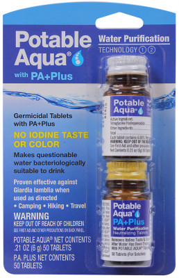 Бактерицидные таблетки для очистки воды в походных условиях Potable Aqua P.A. Plus 2 Step Water Treatment, фото