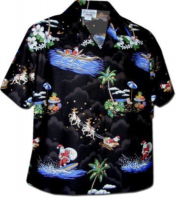 Женская гавайская рубашка Pacific Legend Santa Christmas Hawaiian Shirts - 346-3650 Black, фото