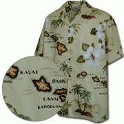 Men's Hawaiian Shirts Allover Prints 410-3614 Khaki
