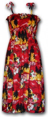 Гавайский сарафан с тонкими бретельками Pacific Legend Hawaiian Tube Dress - 332-3104 Red, фото