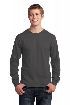 Угольно-серая футболка с длинным рукавом Port & Company Long Sleeve Core Cotton Tee Charcoal PC54LSCH, фото