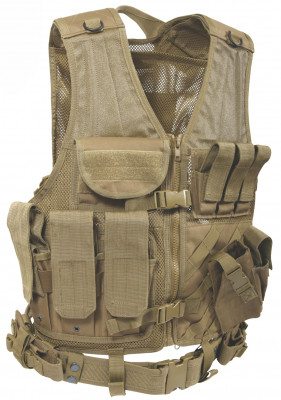 Жилет разгрузочный тактический койотовый с кобурой Rothco Cross Draw MOLLE Tactical Vest Coyote Brown 4491, фото