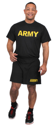 Шорты тренировочные черные с желтым принтом армии США Rothco Physical Training Shorts - Black / ARMY (Yellow Letters) 46030 , фото