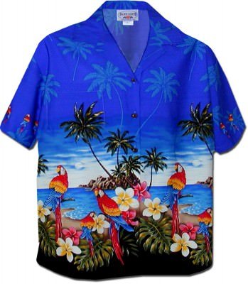 Женская гавайская рубашка Pacific Legend Parrot Beach Hawaiian Shirts - 346-3468 Blue, фото