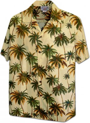 Мужская хлопковая гавайская рубашка (гавайка) в цвете маис производства США с пальмами Palms Men's Hawaiian Shirt , фото