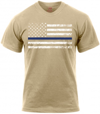 Футболка с флагом США Rothco Thin Blue Line T-Shirt Desert Sand 61555, фото