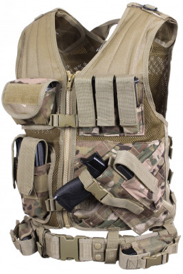 Жилет разгрузочный тактический с кобурой мультикам Rothco Cross Draw MOLLE Tactical Vest MultiCam™ 6384, фото