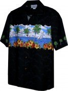 Pacific Legend Men's Border Hawaiian Shirts - 440-3698 Black
