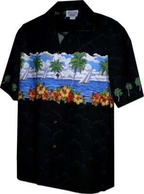 Гавайская рубашка Pacific Legend Men's Border Hawaiian Shirts - 440-3698 Black, фото