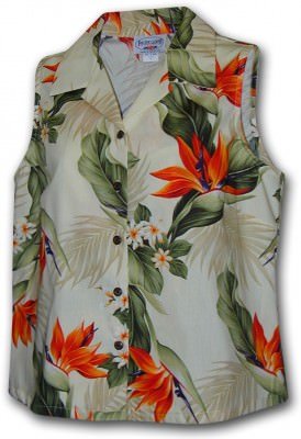 Женская гавайская рубашка без рукавов Pacific Legend Bird of Paradise Ladies Sleevless Hawaiian Shirts - 342-3470 Cream, фото