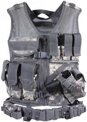 Жилет разгрузочный тактический с кобурой армейский цифровой камуфляж Rothco Cross Draw MOLLE Tactical Vest ACU Digital Camo 6598, фото