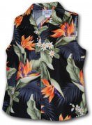 Pacific Legend Bird of Paradise Ladies Sleevless Hawaiian Shirts - 342-3470 Black