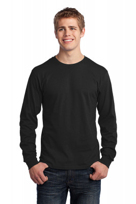 Черная хлопковая футболка с длинным рукавом Port & Company Long Sleeve Core Cotton Tee Jet Black PC54LSJB, фото