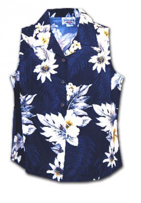 Женская гавайская рубашка без рукавов Pacific Legend Luau Ladies Sleevless Hawaiian Shirts - 342-3162 Navy, фото